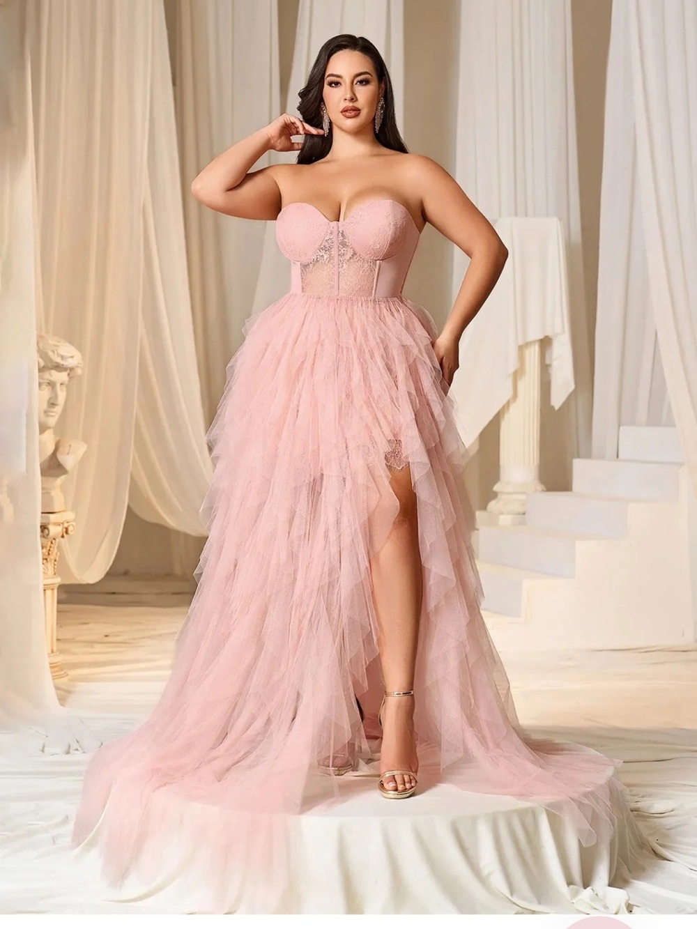 Faeriesty Strapless Blush Pink Tulle Lace Evening Dress  Feminine 1X